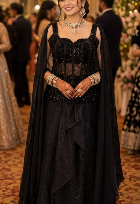 Black Embroidered Work Fandy Readymade Lehenga Choli